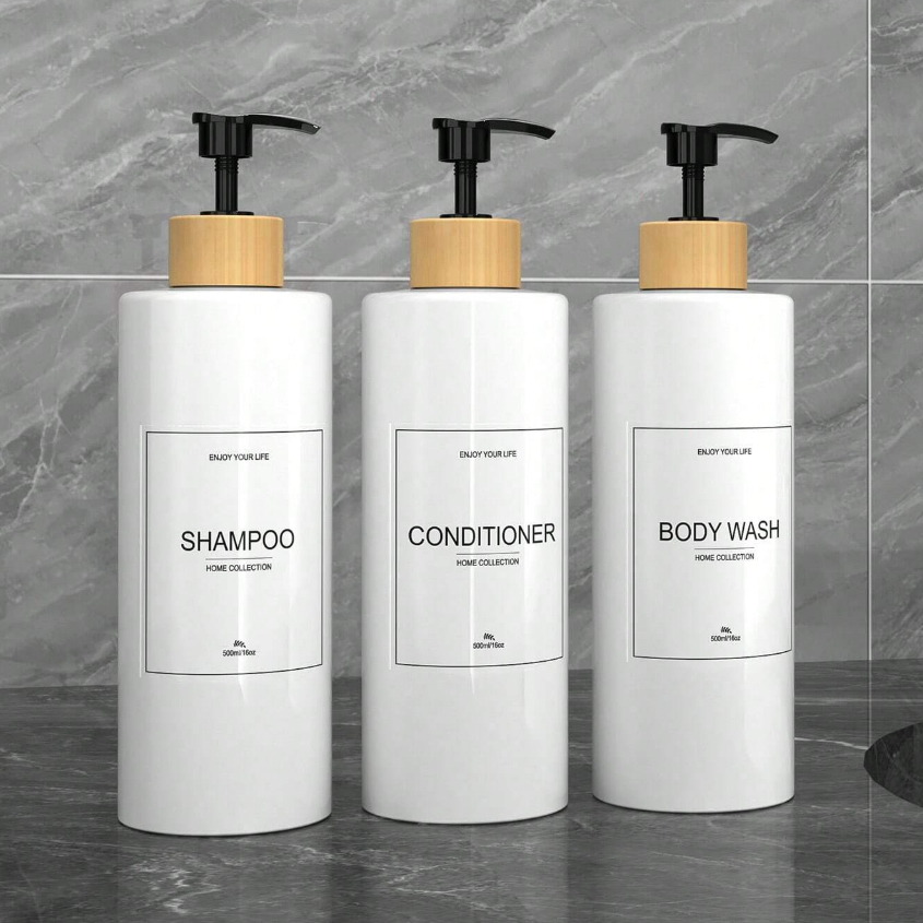 สีดําแชมพู Conditioner Dispenser โมเดิร์นรีฟิลแชมพูปั๊มขวดสําหรับสบู่อาบน้ํา-แชมพูที่ว่างเปล่า Conditioner เจลอาบน้ําสําหรับห้องน้ําบ้านห้องน้ําตกแต่ง