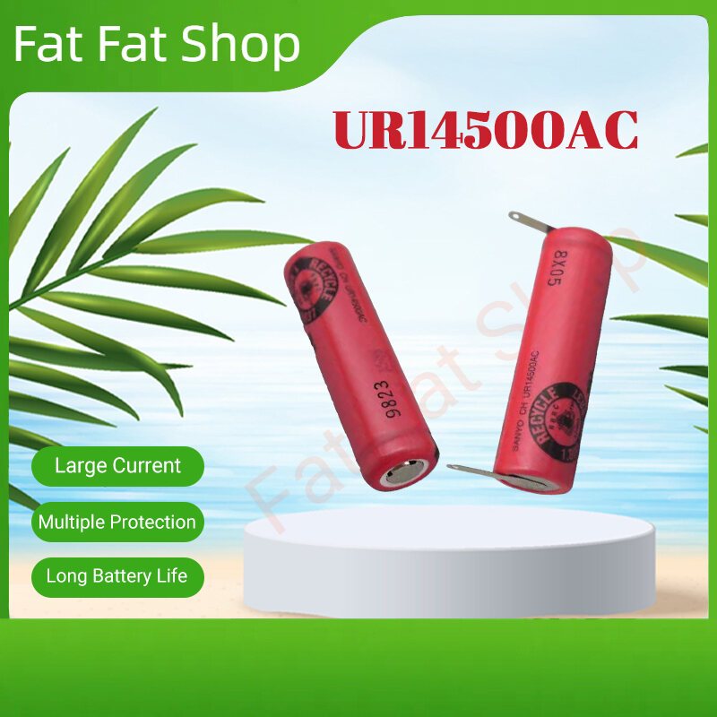 Sanyo UR14500AC 3.7V 740mAh 14500 แบตเตอรี่ลิเธียม, หัวแบนและขั้วต่อเข็มขัด