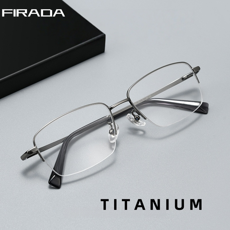 FIRADA แฟชั่น Half-Rim แว่นตา Retro Luxury Square ไทเทเนียม สำหรับทุกเพศ BD81042