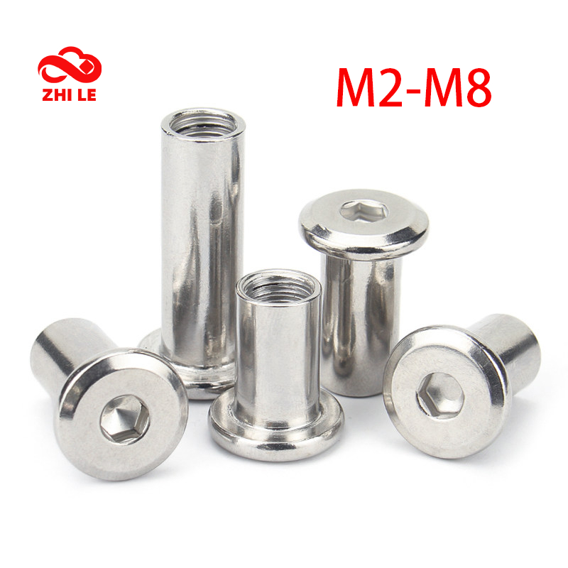 M2 M3 M4 M5 M6 M8 304 สแตนเลสสตีลหกเหลี่ยมซ็อกเก็ตข้อต่อยาวพิเศษ Binding Barrel Nuts Hex หัวหมวกเฟอร์นิเจอร์ Rivet Connector ใส่ Joint รอบแขน Nut YJT3039