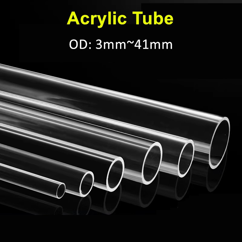 หลอดอะคริลิคใส-ท่อกระบอกกลวงสําหรับ DIY,จอแสดงผลและรุ่น,OD 3 มม.ถึง 41 มม. หลอด PMMA