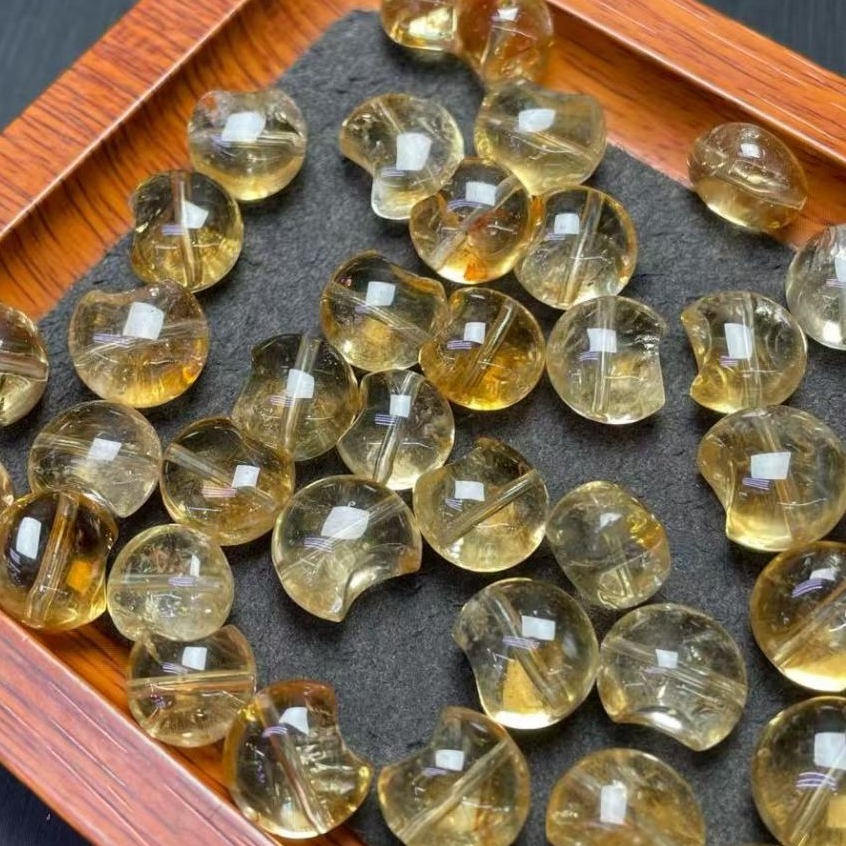 ธรรมชาติ Citrine Moon ประมาณ 12 ~ 13 มม.ด้านบน Lower Through Hole แกะสลักชิ้นคริสตัล Hand-Made เครื่องประดับ diy อุปกรณ์เสริม Simple All-Match ของขวัญ