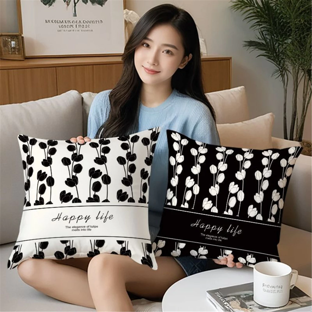 ปลอกหมอนสีดําสีขาว.6565.5555.45 45.ห้องนั่งเล่นตกแต่งห้องนอนโซฟาปลอกหมอน. thumbnail 10