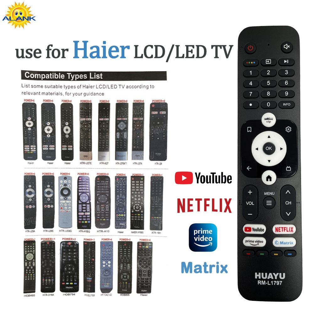 ALANK รีโมทคอนโทรลสากลสําหรับ Haier LCD/LED TV RM-L1797
