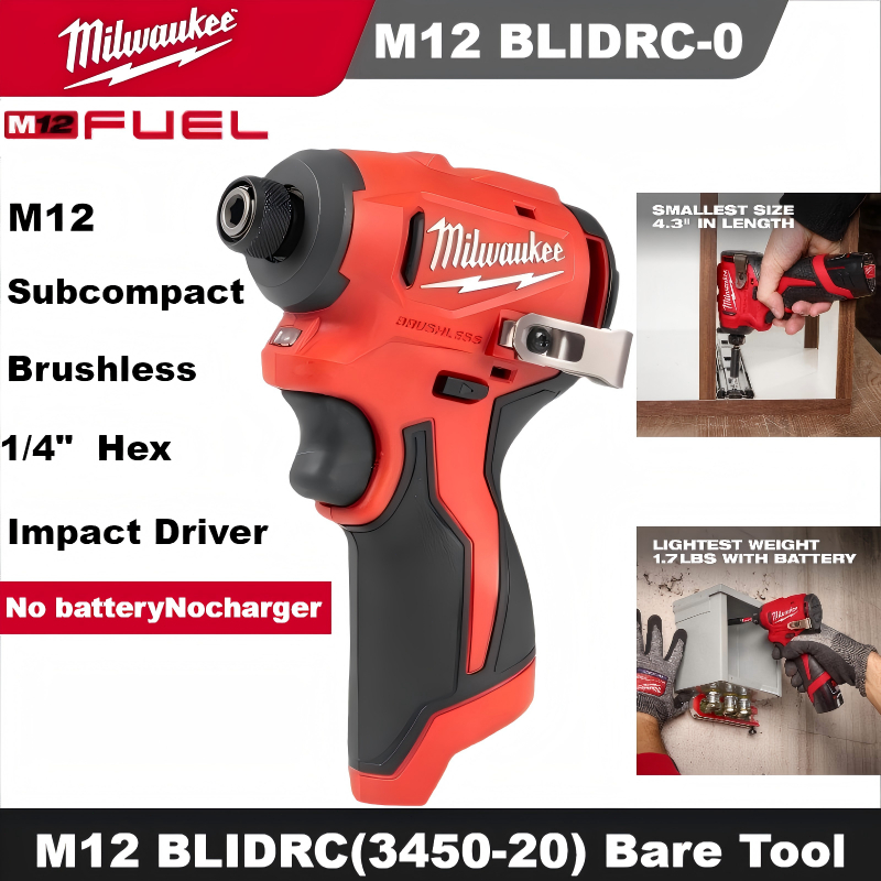 Milwaukee M12 BLIDRC-0 3450-20 12V ไดร์เวอร์กระแทกแบบไม่มีแปรง - ตัวไม่มีแบตเตอรี่ไม่มีเครื่องชาร์จ