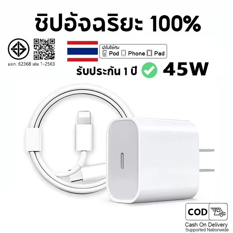 ชุดชาร์จ PD 45W สายชาร์จ Type C to L หัวชาร์จเร็ว Fast Charger สำหรับ i5-17 PRO MAX