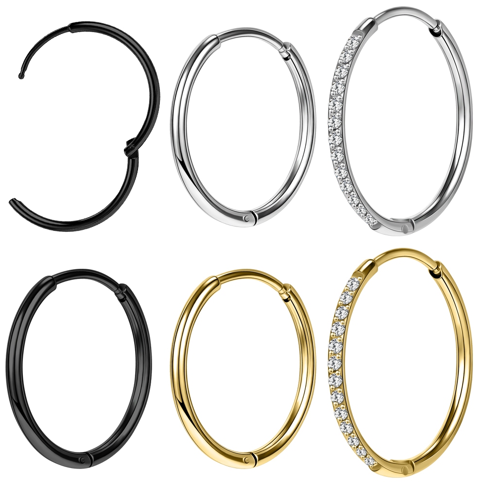 Bodyace ต่างหูห่วงคริสตัล 20G ทรง Snug ห่วงใหญ่ สําหรับเจาะหู Lobe สแตนเลส 1 ชิ้น