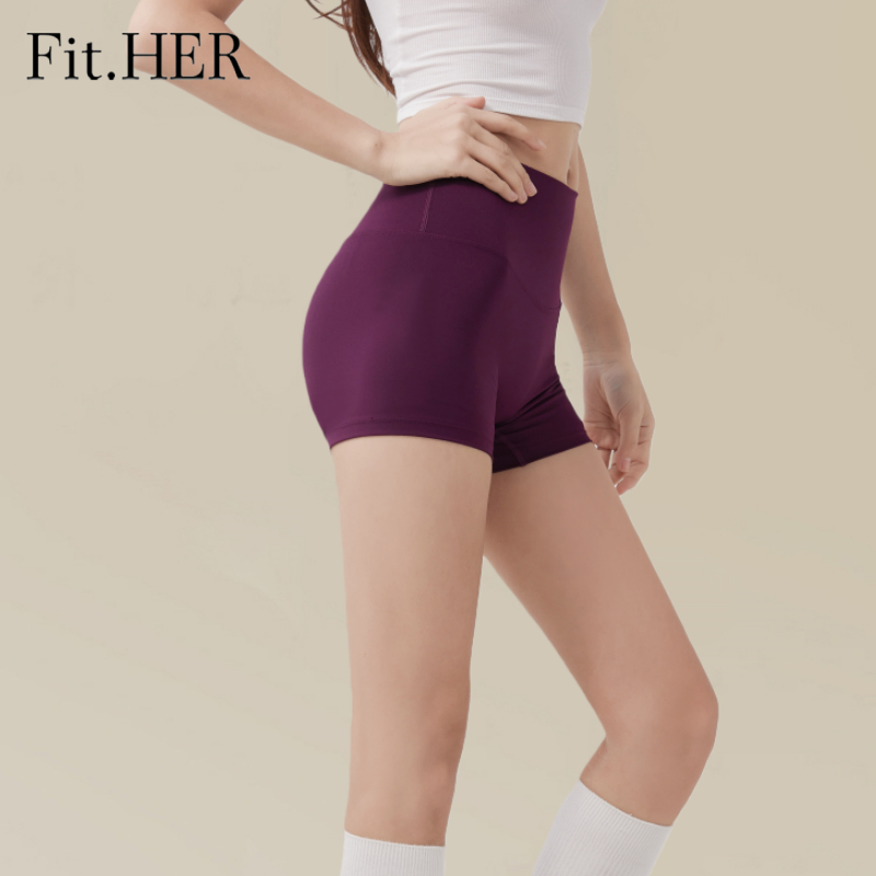 Fit.HER กางเกงขาสั้นเอวสูง สตรี สไตล์สปอร์ต ยืดหยุ่นสูง ออกแบบเพื่อยกกระชับก้น สวมใส่งานโยคะได้อย่างมั่นใจ