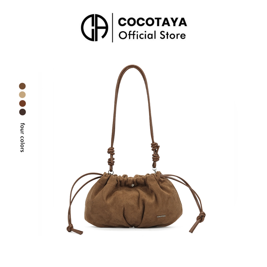 (COCOTAYA) Lucky Bag กระเป๋าสะพายไหล่ผู้หญิงทำจากหนังกลับ สไตล์เรโทรแบบมีเชือกรูดสายสะพายไหล่ปรับได้