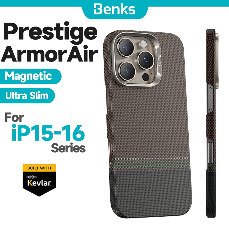 [Benks Official] Benks Magnetic Prestige ArmorAir Case สําหรับ IPhone 15 16 Pro Max ในตัว Kevlar Aramid Fiber Ultra Slim และน้ําหนักเบาฝาครอบโทรศัพท์ Minimalist Casing