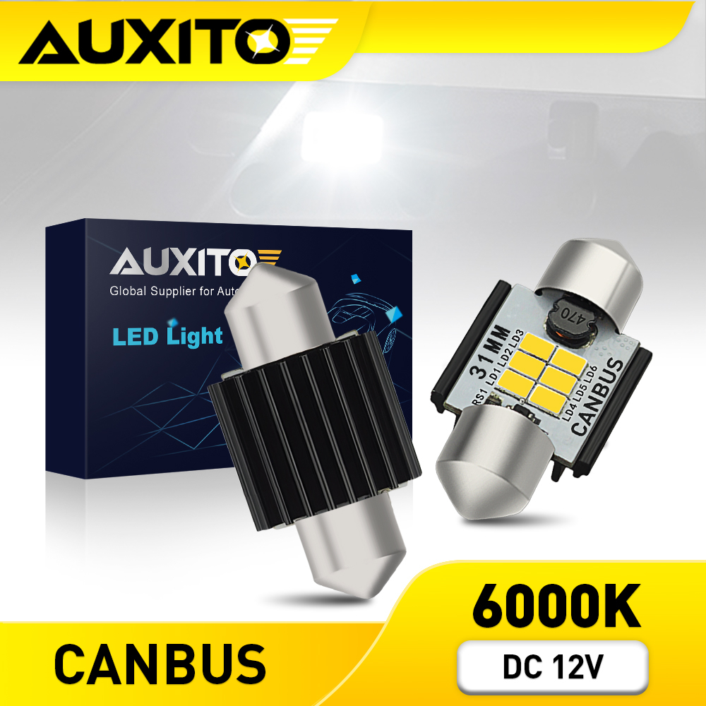 AUXITO 2PC หลอดไฟ C5W LED Festoon Bulbs 31MM 36MM 41MM  ชิ้นสําหรับหลอดไฟป้ายทะเบียนรถยนต์