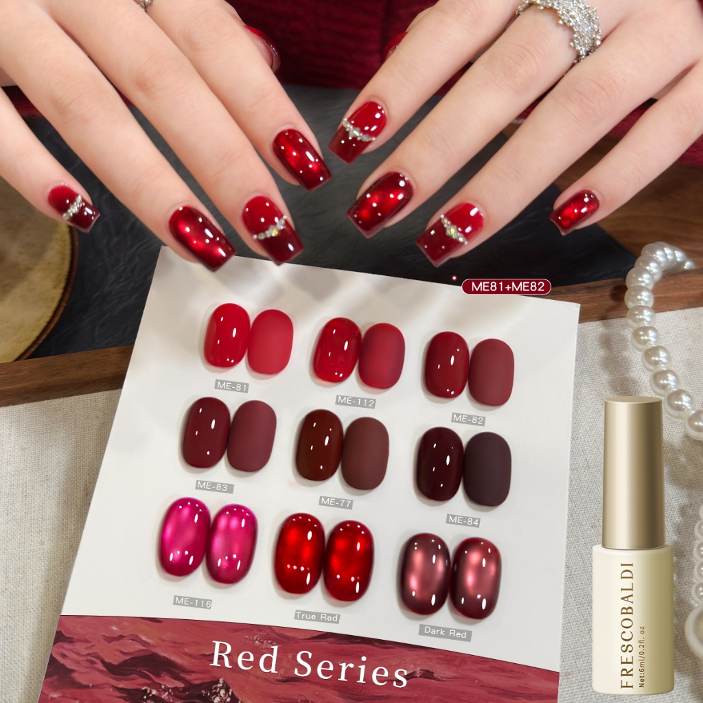 FRESCOBALDI 6ml สไตล์ใหม่ปีใหม่ Red Series เจลยาทาเล็บ Lasting Gloss เหมาะสําหรับร้านทําเล็บและบ้าน DIY