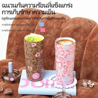 BLOOMMARK สินค้าใหม่โปรโมชั่นเสือดาวพิมพ์ Thermos ถ้วยกีฬาแบบพกพาอัพเกรด 316L เซรามิค Liner Craft ขายร้อนถ้วยกาแฟของแท้ขนาดใหญ่ความจุ