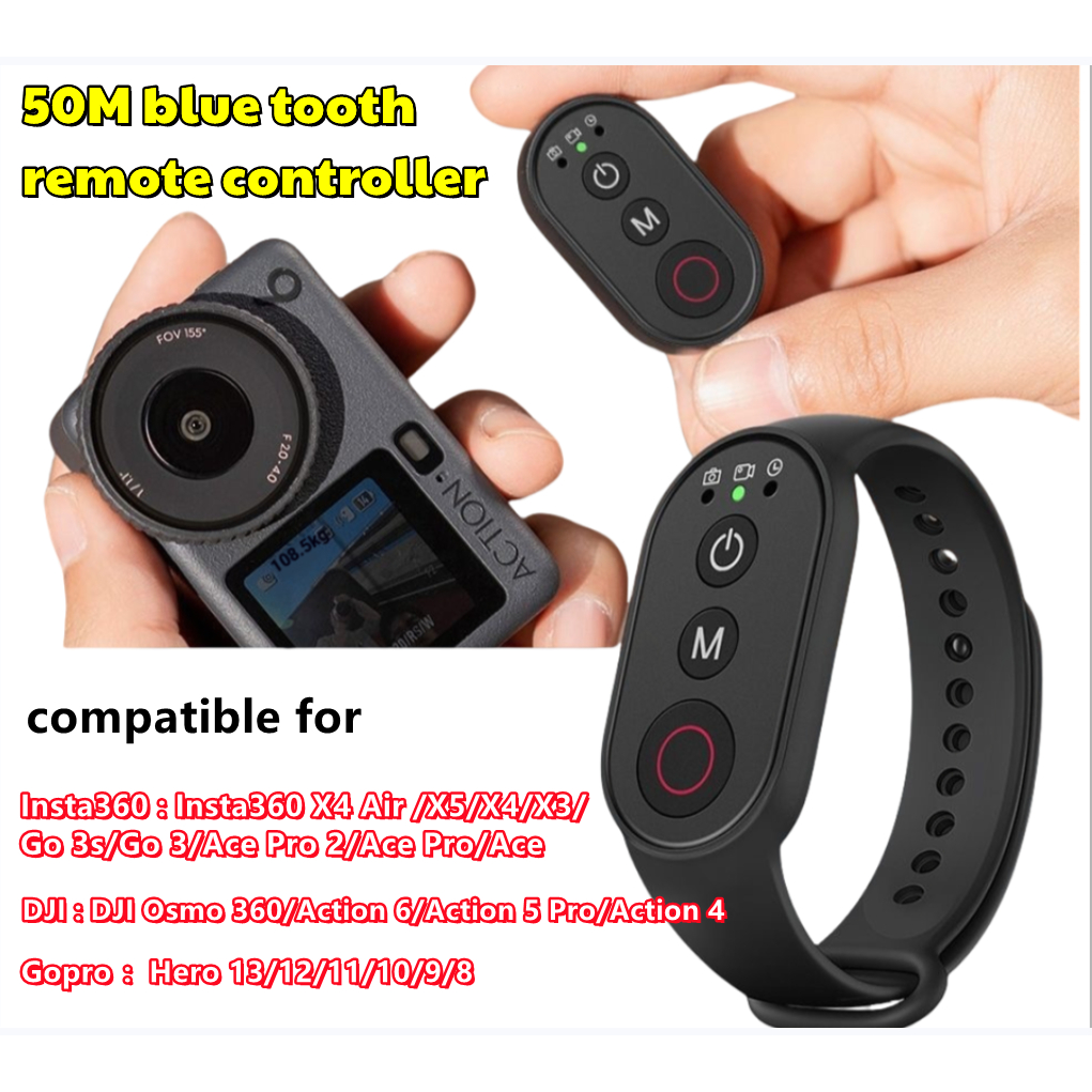 50M รีโมทคอนโทรลบลูทูธสําหรับ DJI Osmo 360/Osmo Action 6 4 5 Pro สําหรับ Insta360 X4 Air/X3 X4 X5/Go 3s/ACE/Gopro Series การถ่ายภาพชัตเตอร์ปุ่มควบคุม