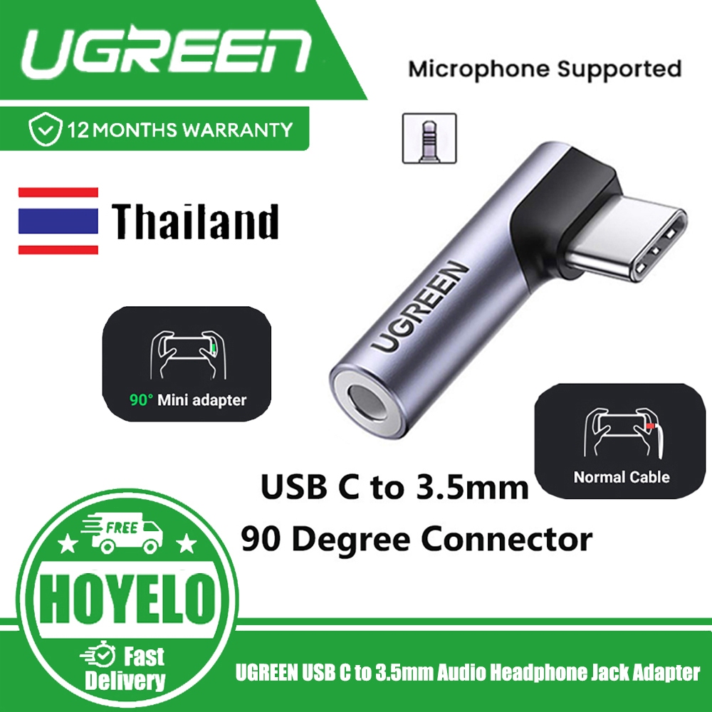 UGREEN อะแดปเตอร์เสียง USB C ถึง 3.5 มม. Type C Aux แจ็คหูฟัง DAC สเตอริโอไมค์ไฮไฟมุมขวา Dongle รุ่น 20194