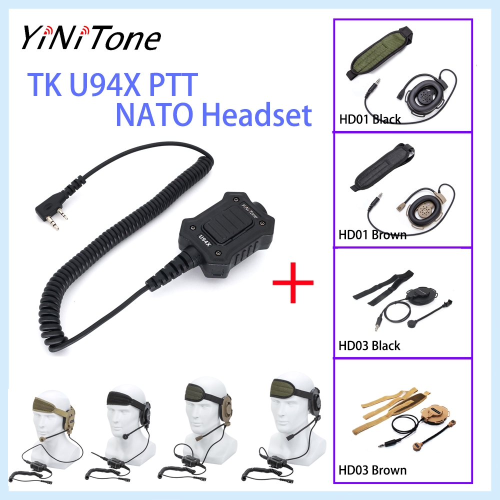 YiNiTone U94X PTT พร้อมชุดหูฟังวิทยุ Elite II สไตล์ NATO สําหรับ Baofeng UV-5R BF-888S DM-32 UV-32 Q