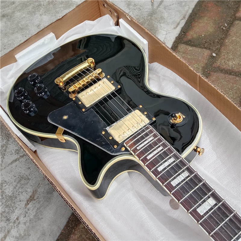 6 สายสีดํากีตาร์ไฟฟ้าที่กําหนดเอง, Mahogany Body & Rosewood Fingerboard Gold ฮาร์ดแวร์ LP Tune-O-Mat