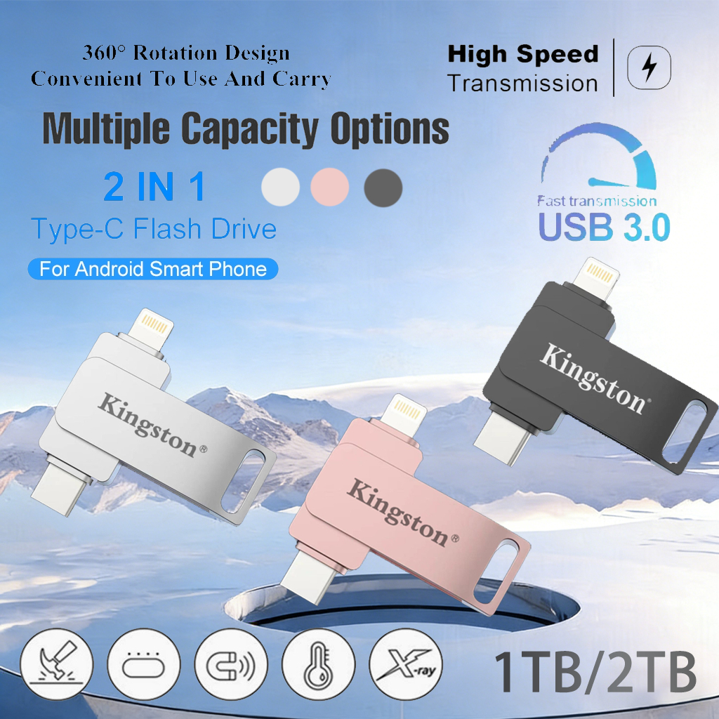 Kingston Pendrive USB Stick Key USB แฟลชไดรฟ์ 512GB 1TB โลหะ TYPE-C เข้ากันได้กับ 2 in 1 Flashdrive 