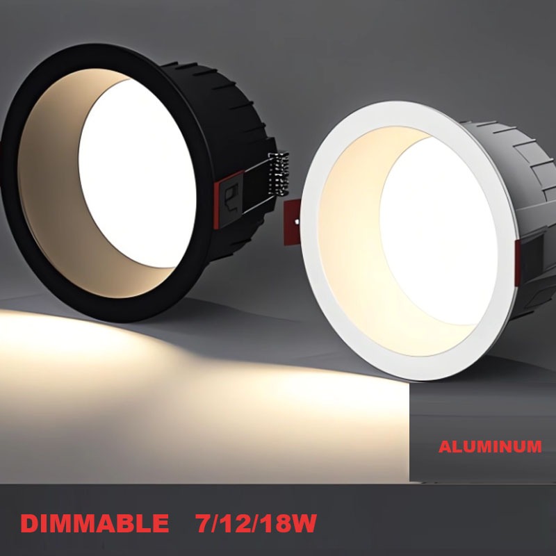 หรี่แสงได้รอบป้องกันแสงสะท้อน Led SMD2835 ดาวน์ไลท์แบบฝัง 7w 12w 18w ขนาดรู 7/9/12 ซม. โคมไฟเพดานสปอตไลท์สําหรับแสงในร่ม 4000K 3000K 6000K