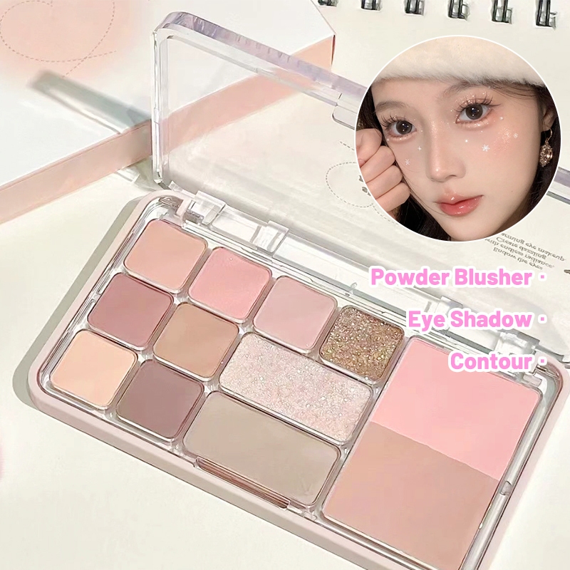 กระดานแป้งตามัลติฟังก์ชั่นออลอินวันกระดานแป้งแต่งหน้า 12 สีกระดานแป้งแก้มสีชมพู