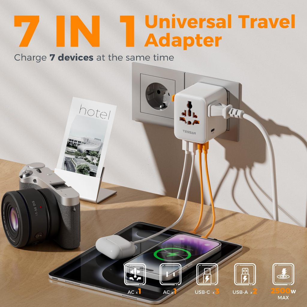 TESSAN พาวเวอร์เอ็กซ์เทนด์ USB Universal Travel Adapter หัวแปลงปลั๊กไฟ มาพร้อม ช่อง USB-A และ USB-C - รูปที่ 2