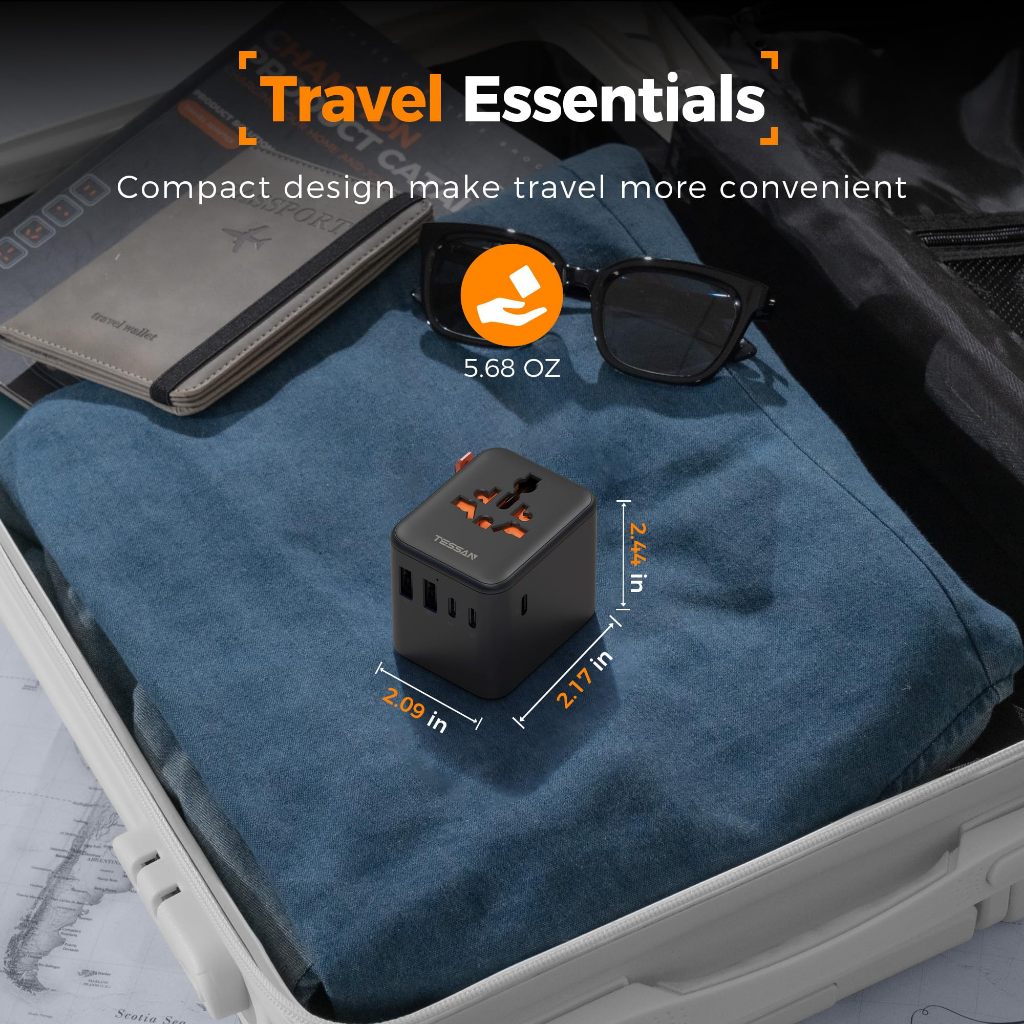TESSAN พาวเวอร์เอ็กซ์เทนด์ USB Universal Travel Adapter หัวแปลงปลั๊กไฟ มาพร้อม ช่อง USB-A และ USB-C - รูปที่ 6