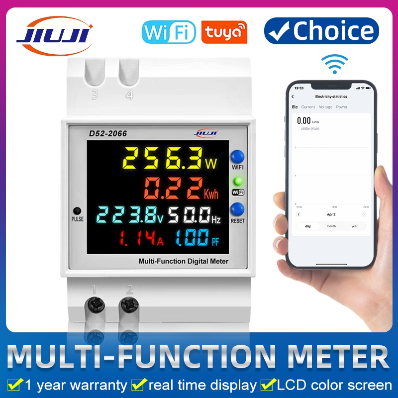 D52-2066 6IN1 AC monitor 110V 220V 100A แรงดันไฟฟ้า Power Factor KWH ความถี่พลังงานเมตร WIFI JIUJI