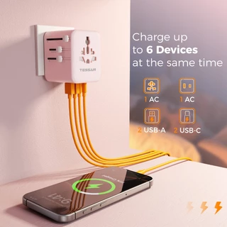 TESSAN อะแดปเตอร์สําหรับเดินทางอเนกประสงค์, อะแดปเตอร์ไฟสากล 3 พอร์ต USB C 2 USB A, ปลั๊ก Adaptor