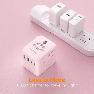 TESSAN อะแดปเตอร์สําหรับเดินทางอเนกประสงค์, อะแดปเตอร์ไฟสากล 3 พอร์ต USB C 2 USB A, ปลั๊ก Adaptor