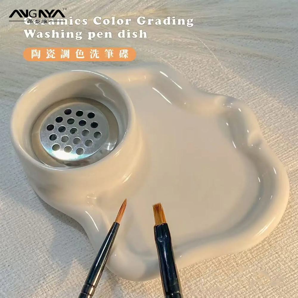 อังยา ถ้วยล้างแปรงเพ้นท์เล็บ จานสีเซรามิก ที่ใส่แปรงเล็บ เครื่องมือแปรงทําความสะอาดปากกาเพ้นท์เล็บ