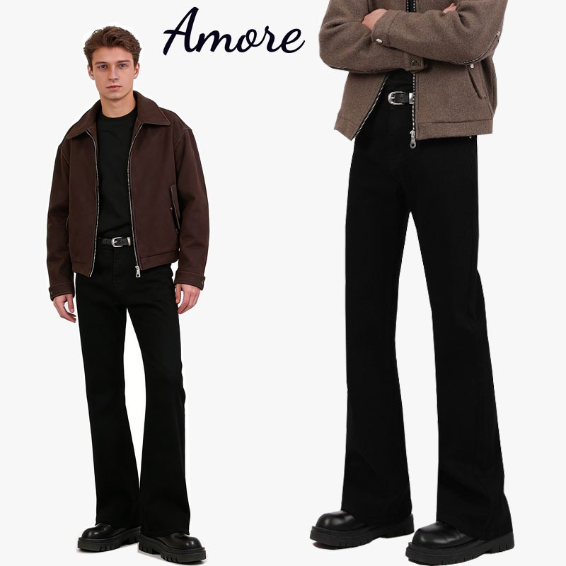 Amore-ขาม้ากางเกงยีนส์ สีดำ ทรง.slim-fit สำหรับผู้ชาย สวมใส่ง่ายและยืดหยุ่น เหมาะสำหรับการแต่งตัวลำลอง