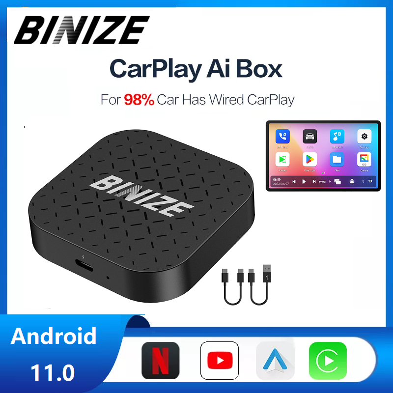 Binize CarPlay กล่อง AI รองรับ Netflix Youtube Wireless CarPlay & Android Auto Android 11.0 QCM2290 