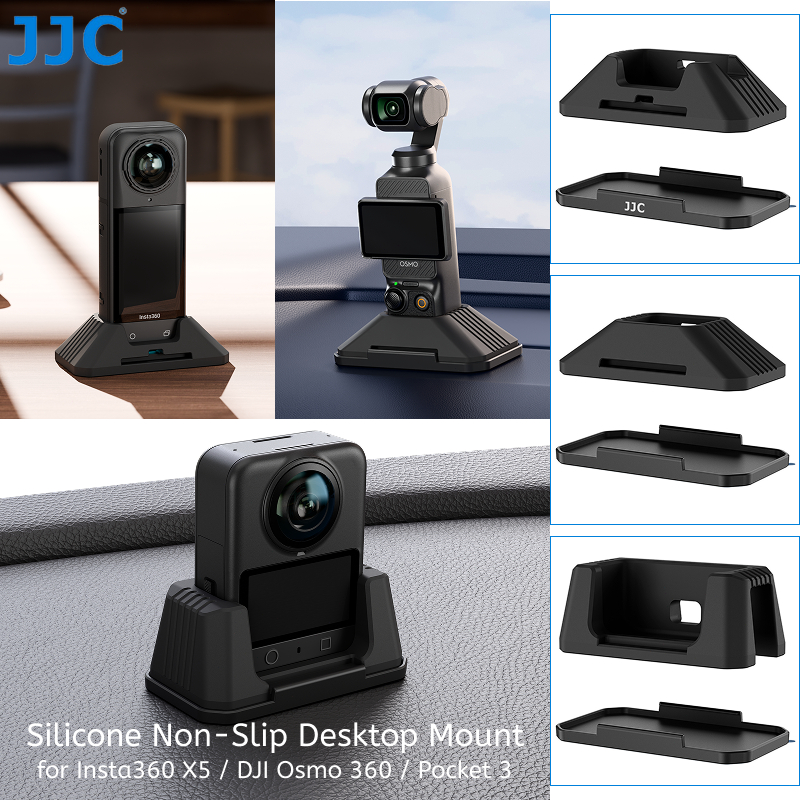 JJC กล้องลื่นเดสก์ท็อปสําหรับ DJI Osmo Pocket 4 3 OSMO 360 & Insta360 X5 X4 กล้อง, กาวซิลิโคนขาตั้งแดชบอร์ดรถพร้อมฐานกาว
