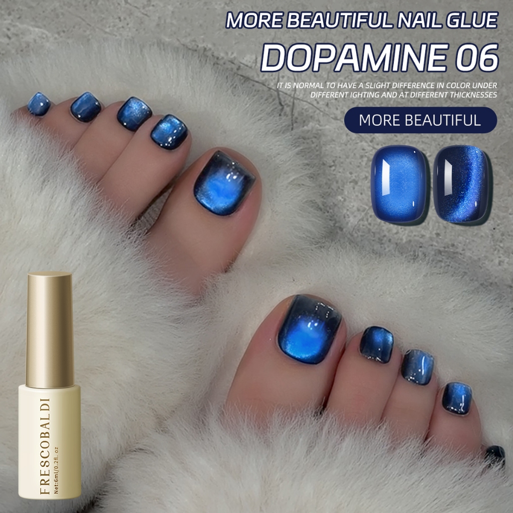 FRESCOBALDI 6ml สไตล์ใหม่ Dopamine Blue Cats Eye Gel ยาทาเล็บติดทนนานเงาเหมาะสําหรับเล็บ DIY