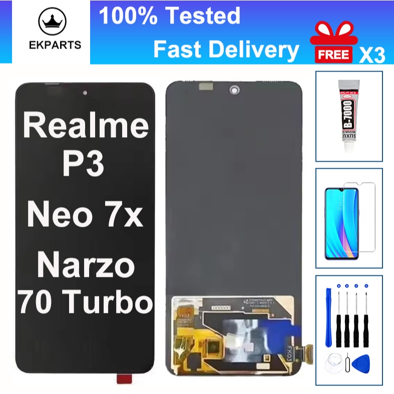 ทดสอบ 100% LCD สําหรับ OPPO Realme P3 Neo 7x Narzo 70 Turbo RMX5079 RMX5003 จอแสดงผล Touch Screen Di