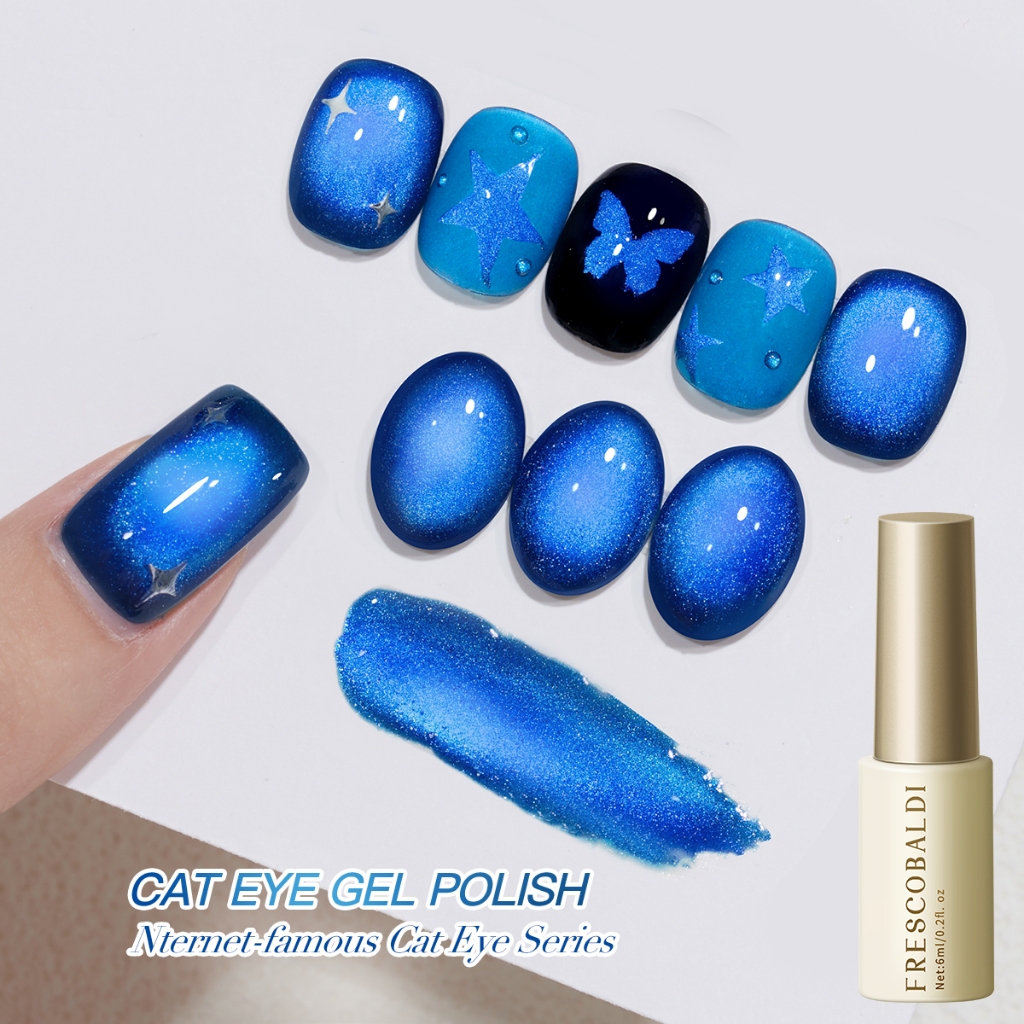 FRESCOBALDI 6ml สไตล์ใหม่ Super Bright Dopamine สีม่วง Cat Eye Gel ยาทาเล็บเหมาะสําหรับร้านทําเล็บและบ้าน DIY