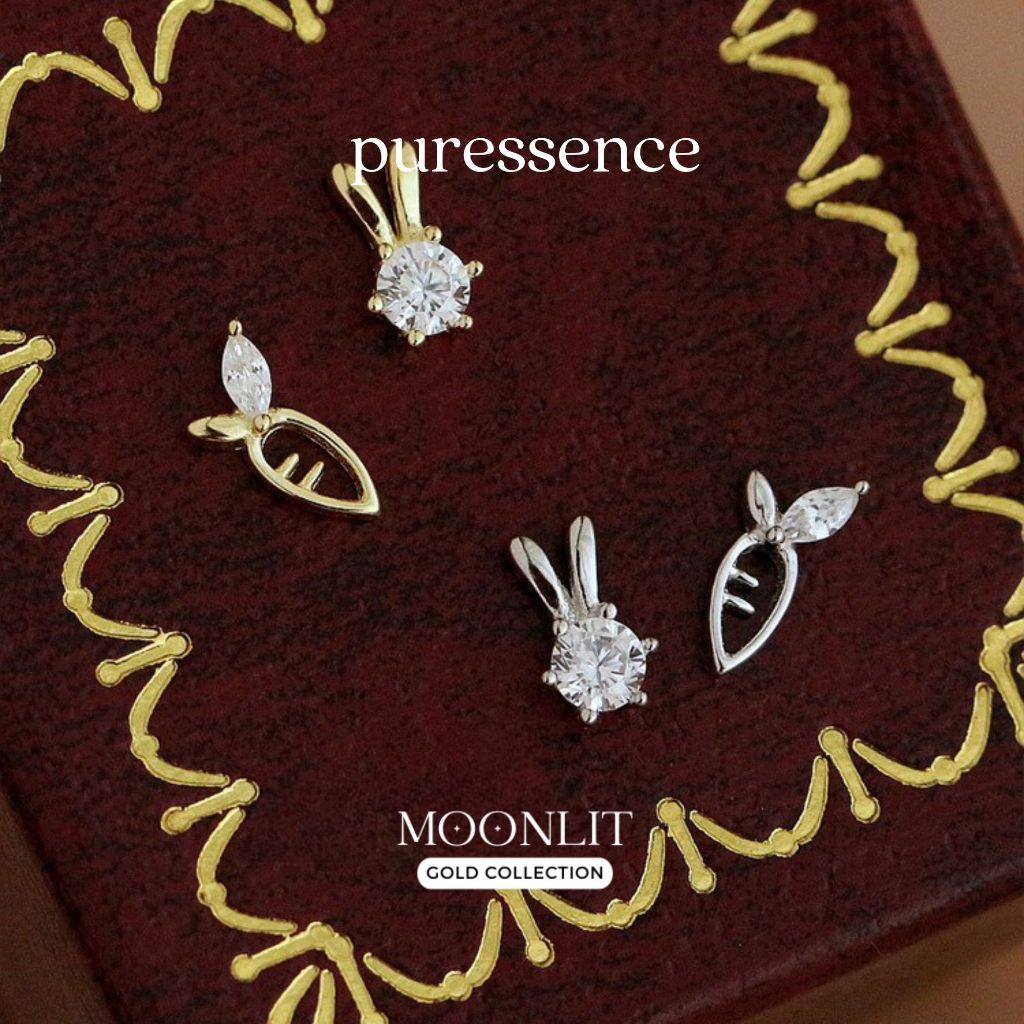 * 𝑀𝑜𝑜𝓃𝓁𝒾𝓉 Collection * ต่างหูรูปกระต่ายและแครอท ต่างหูแบบติดหู สำหรับผู้หญิง ของขวัญ เครื่องประดับสีทอง 14KER58