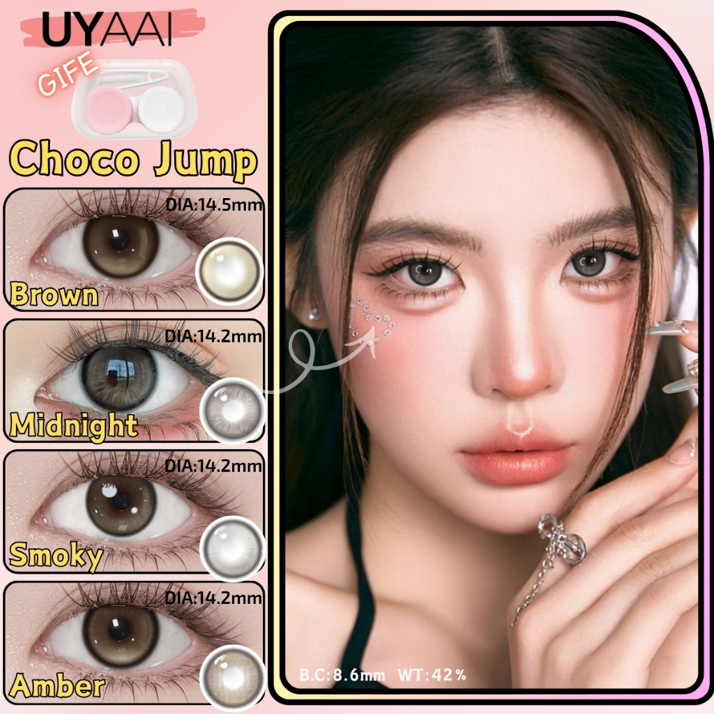 【0.00】UYAAI x FRESHLADY สีน้ําตาล,เทา Choco Jump คอนแทคเลนส์ ขนาด 14.2~4.5mm 2PC รายเดือน