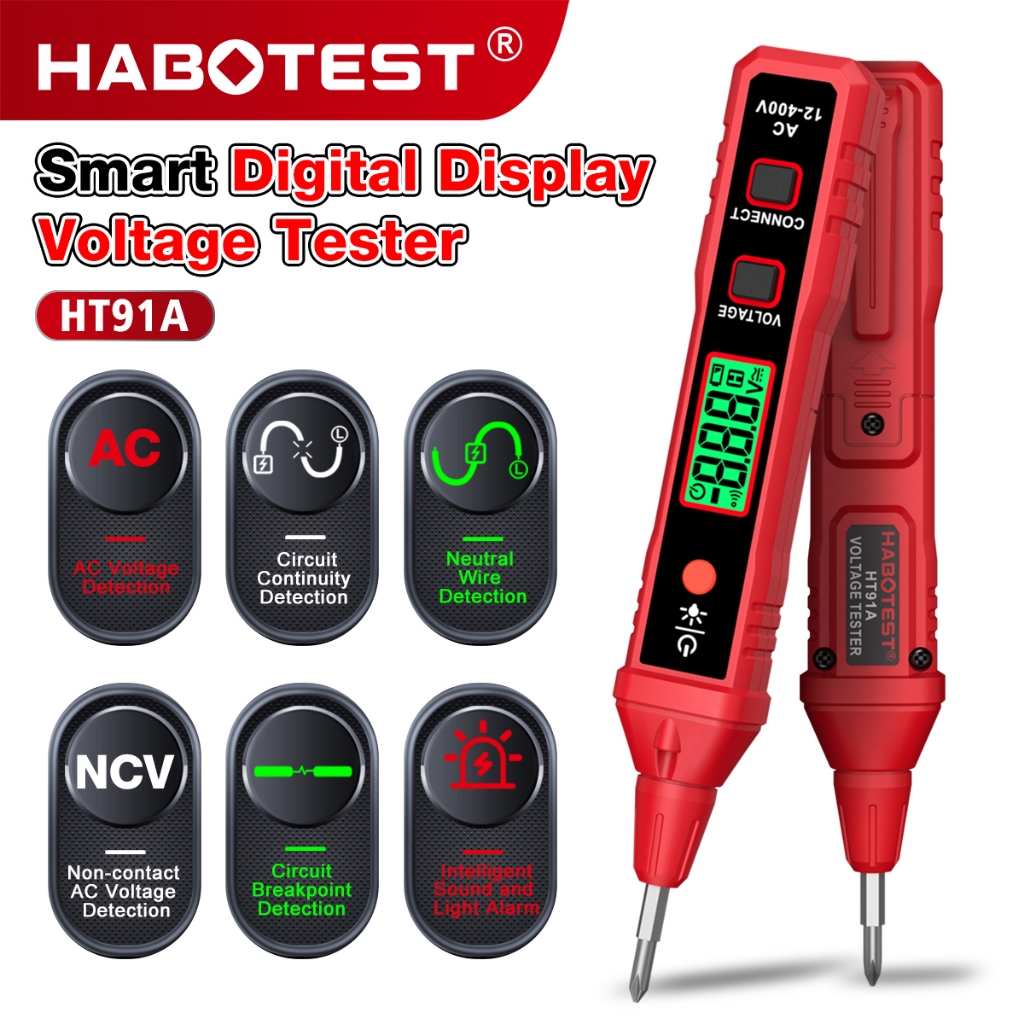 Habotest HT91A เครื่องตรวจจับแรงดันไฟฟ้า AC NCV 12 ~ 400V ประเภทปากกาเครื่องทดสอบแรงดันไฟฟ้าสําหรับ 