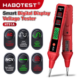 Habotest HT91A เครื่องตรวจจับแรงดันไฟฟ้า AC NCV 12 ~ 400V ประเภทปากกาเครื่องทดสอบแรงดันไฟฟ้าสําหรับ Live/Null ลวดไฟฉายจอแสดงผล LCD Breakpoint Finder วันที่ถือ