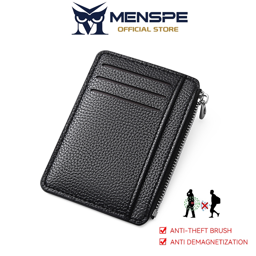 MENSPE กระเป๋าสตางค์สั้นสำหรับผู้ชายและผู้หญิง อเนกประสงค์ ป้องกัน RFID บางเฉียบ ทำจากหนัง PU นุ่ม ใส่บัตรได้หลายช่อง