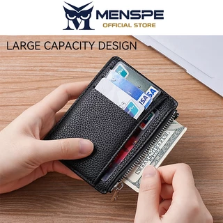 MENSPE กระเป๋าสตางค์สั้นสำหรับผู้ชายและผู้หญิง อเนกประสงค์ ป้องกัน RFID บางเฉียบ ทำจากหนัง PU นุ่ม ใส่บัตรได้หลายช่อง
