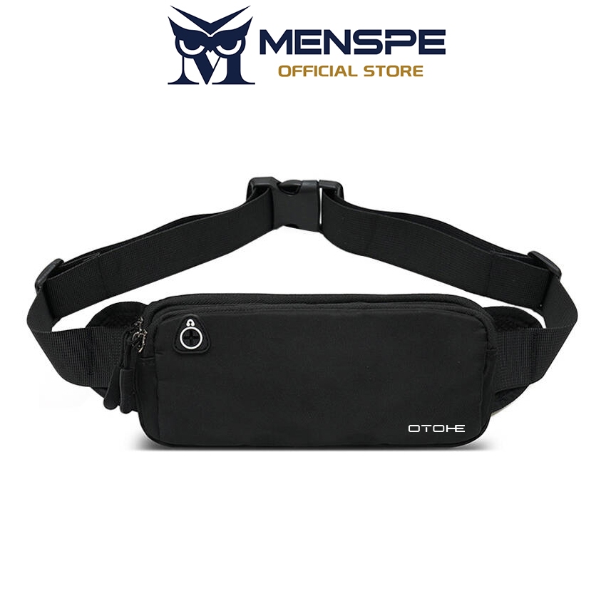 MENSPE กระเป๋าคาดเอวแฟชั่นสำหรับเล่นกีฬากลางแจ้งแบบบางพิเศษ กันน้ำได้ มีช่องใส่โทรศัพท์และเข็มขัดสำหรับวิ่ง พร้อมรูสำหรับหูฟัง