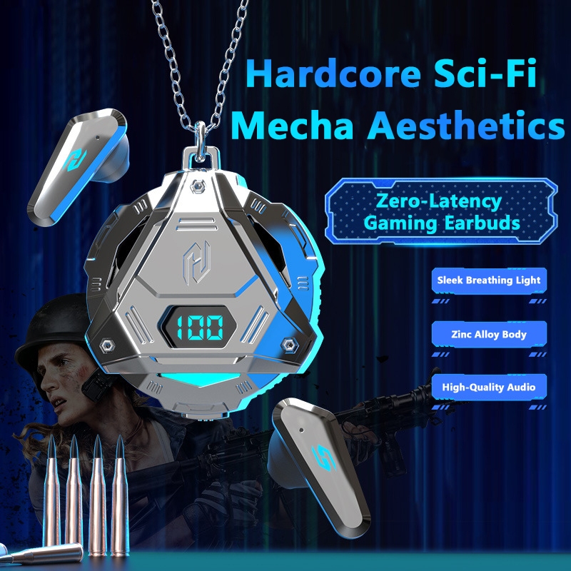 หูฟังบลูทูธสําหรับเล่นเกม X45 - Latency ต่ําสไตล์ Mecha Cool ความเข้ากันได้แบบสองโหมดการตัดเสียงรบกวนแบบแอคทีฟ