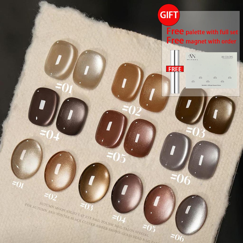 MIANEL 2026 สไตล์ใหม่ 6 สี RIJINDOUJIN ลูกปัดแก้ว Cat Eye แม่เหล็กเจลเล็บเหมาะสําหรับเล็บฤดูหนาวเล็บ