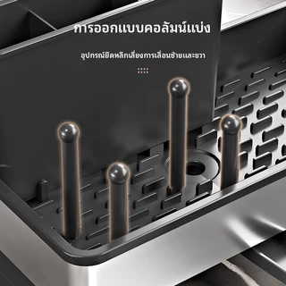 อ่างล้างจานออแกไนเซอร์สําหรับห้องครัว | ชั้นวางที่วางแปรงสบู่ฟองน้ํา | สแตนเลส | ถาดระบายน้ําพร้อมช่องหมุน | ที่เก็บผ้าขนหนูขวด | 360° เต้ารับท่อระบายน้ําแบบหมุนได้