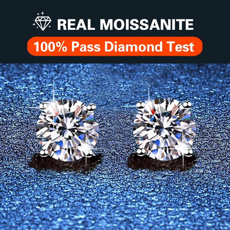 จริง Moissanite ต่างหูเพชร S925 เงินสเตอร์ลิงต่างหู GRA ใบรับรองเหมาะสําหรับผู้ชายผู้หญิงสวมใส่ Shining แฟชั่น Charm High-End เครื่องประดับรักของขวัญ