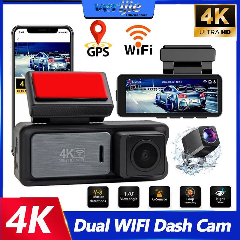 4K WIFI Dashcam Dual Channel DVR Recorder 4K ด้านหน้า + 2K ด้านหลังในตัว GPS
