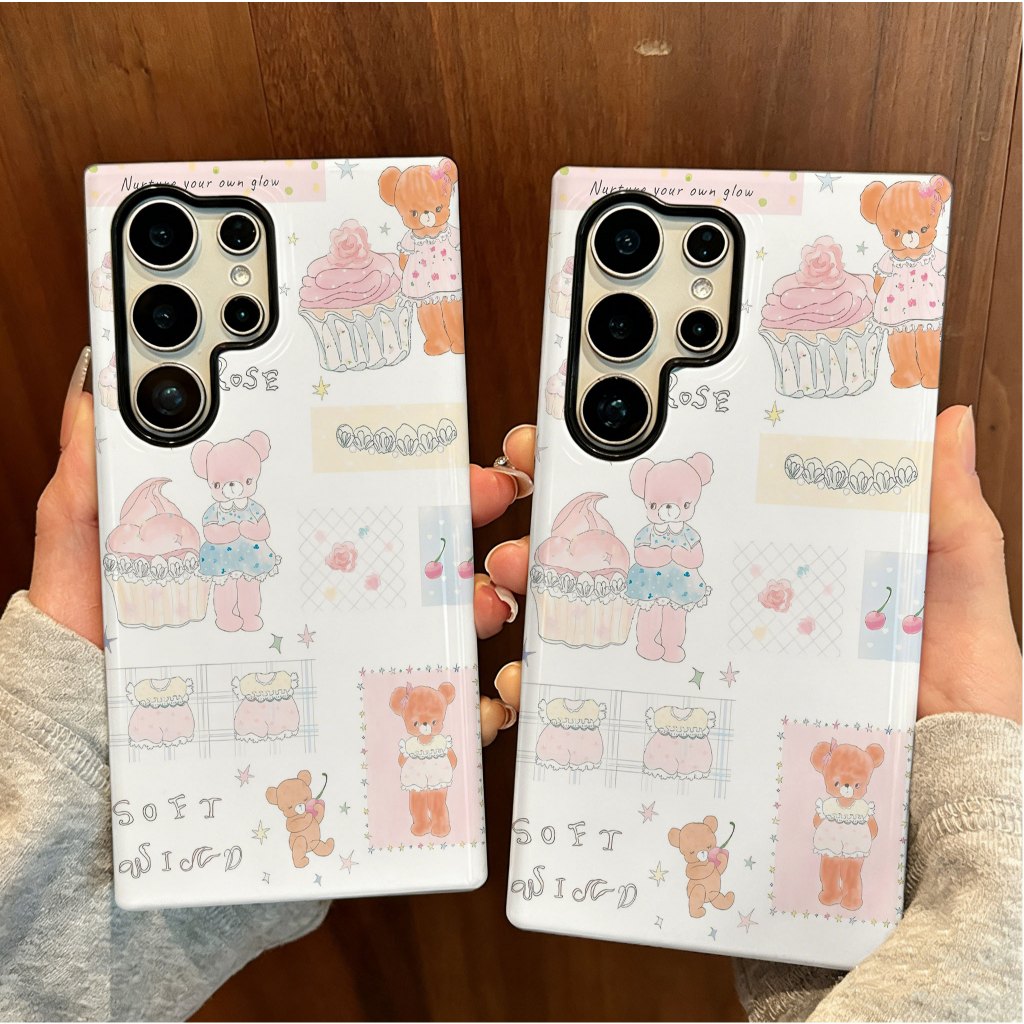 ขนมที่มีรูปแบบหมีเคสป้องกันเหมาะสําหรับ Samsung s26 s26ultra s22u s23 plus s23FE s24 s25 plus A55 A5