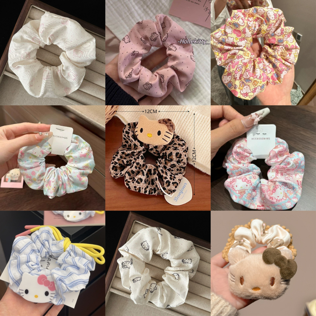 พิมพ์แมว Scrunchy แหวนผม นุ่มน่ารัก สำหรับสาวผมหางม้า เครื่องประดับผมเก๋ไก่